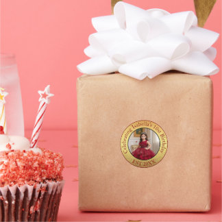 Sticker Rond Photo personnalisé 10e, 20e et 30e anniversaire or