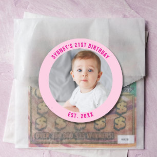 Sticker Rond Photo personnalisé 21e 2Oe 30e 40e fête d'annivers