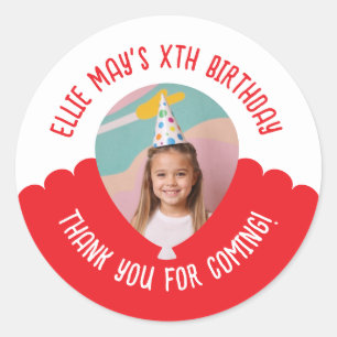 Sticker Rond Photo personnalisé à tout âge Merci Ballon Anniver