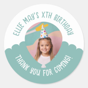 Sticker Rond Photo personnalisé à tout âge Merci Ballon d'anniv