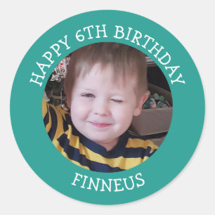 Sticker Rond Photo personnalisé, âge et nom d'anniversaire