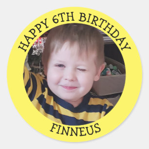 Sticker Rond Photo personnalisé, âge et nom d'anniversaire