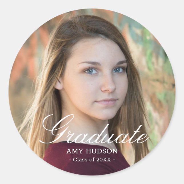 Sticker Rond Photo personnalisé diplômé écriture blanche (Devant)