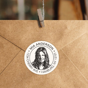 Sticker Rond Photo personnalisé, nom et adresse de retour