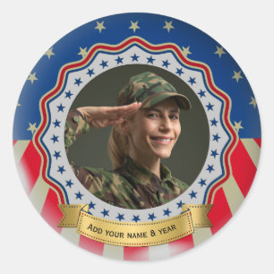 Sticker Rond Photo personnalisé USA Militaire - Jour des Vétéra
