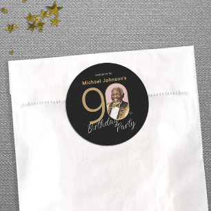 Sticker Rond Photo personnalisée 90e anniversaire Black Gold El