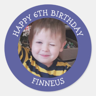 Sticker Rond Photo personnalisée, âge et nom Anniversaire