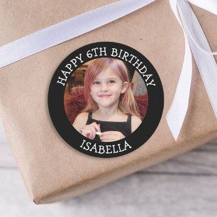 Sticker Rond Photo personnalisée, âge et nom Anniversaire