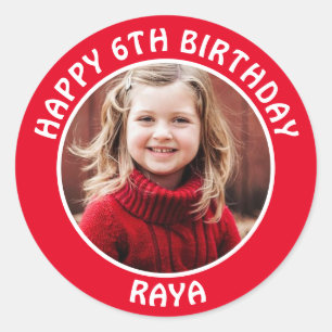 Sticker Rond Photo personnalisée, âge et nom Fête d'anniversair