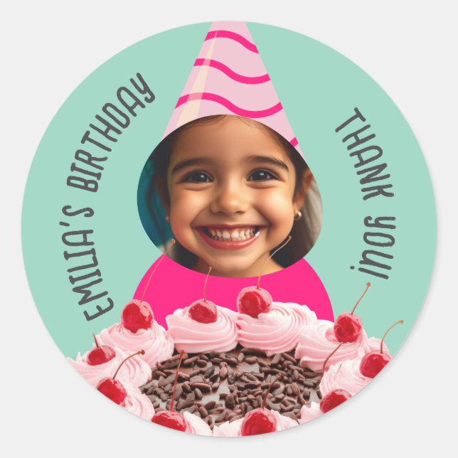 Sticker Rond Photo personnalisée Anniversaire Merci Casquette d (Devant)