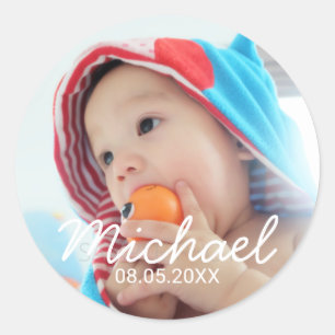 Sticker Rond Photo personnalisée avec nom et date