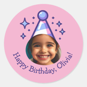 Sticker Rond Photo Personnalisée Bonne fête d'anniversaire Casq
