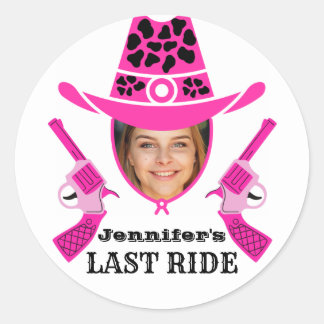 Sticker Rond Photo personnalisée de Cowgirl rose