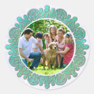 Sticker Rond Photo personnalisée de la famille avec élégante Ma