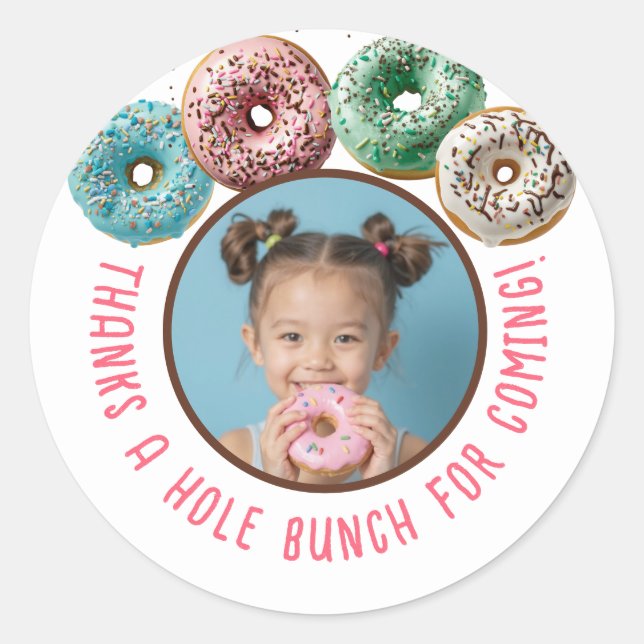 Sticker Rond Photo personnalisée Donut Anniversaire Merci Un Tr (Devant)