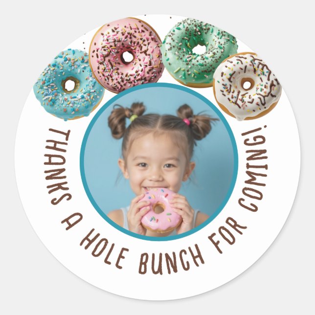 Sticker Rond Photo personnalisée Donut Anniversaire Merci Un Tr (Devant)