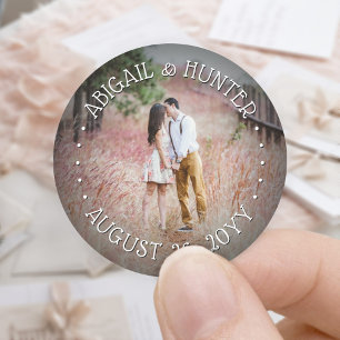 Sticker Rond Photo personnalisée Elegant Mariage de typographie
