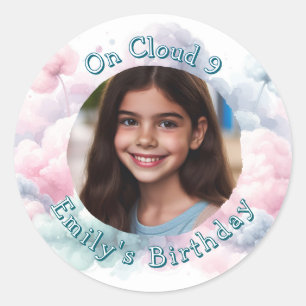 Sticker Rond Photo personnalisée et texte sur le nuage 9 fête d