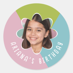 Sticker Rond Photo personnalisée Fleur fête d'anniversaire Fleu