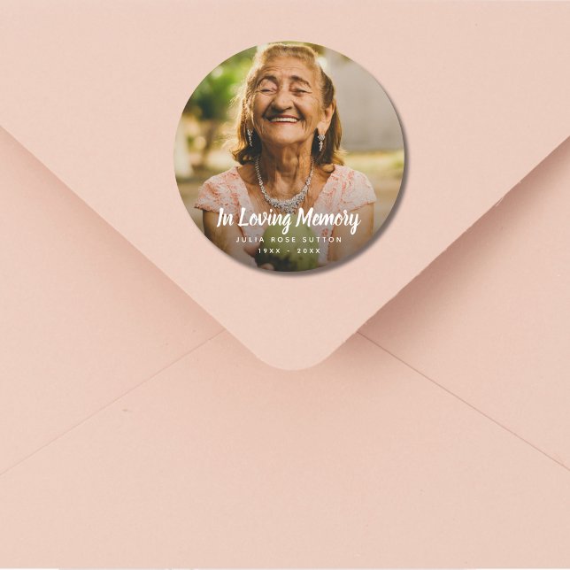 Sticker Rond Photo personnalisée Hommage funéraire Décès (Memorial Photo Sticker Label)