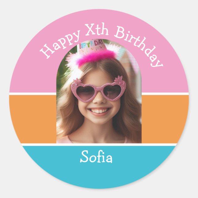 Sticker Rond Photo personnalisée Joyeux Anniversaire Nom Quel q (Devant)