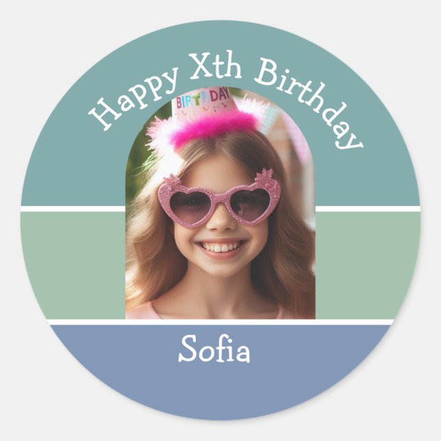 Sticker Rond Photo personnalisée Joyeux Anniversaire Nom Quel q (Devant)