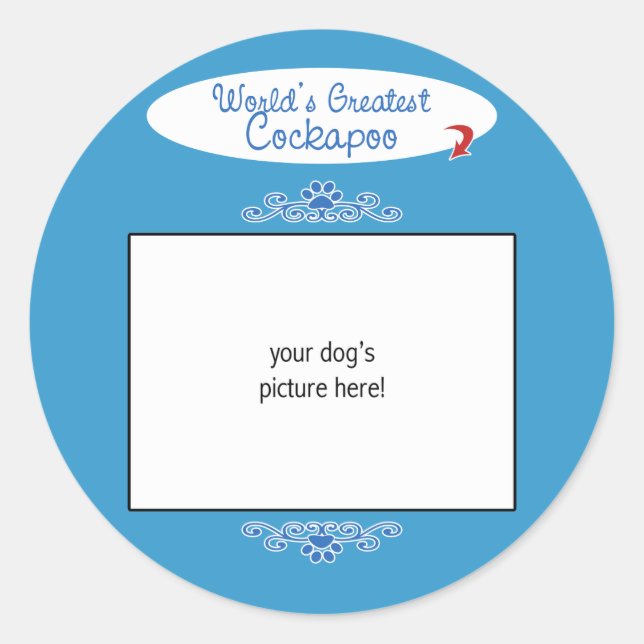 Sticker Rond Photo personnalisée ! Le plus grand Cockapou du mo (Devant)
