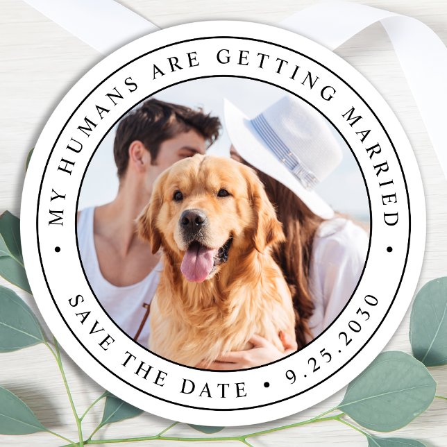 Sticker Rond Photo Personnalisée Mariage de chien animal de com (Créateur téléchargé)
