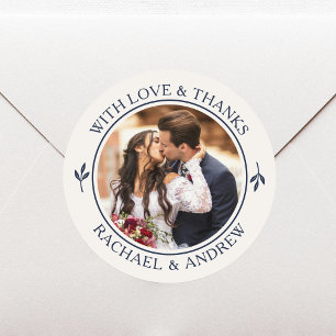 Sticker Rond Photo personnalisée Mariage Merci marine Crème