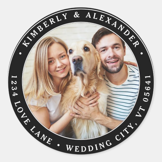 Sticker Rond Photo personnalisée Mariage moderne Adresse de ret (Devant)