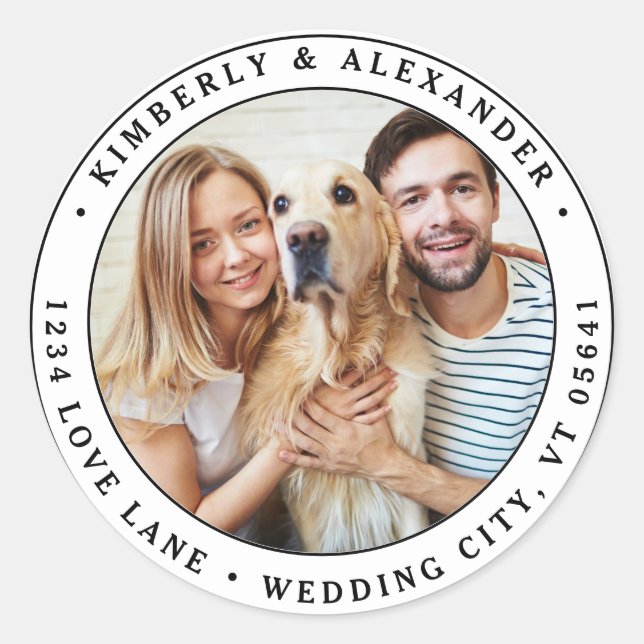 Sticker Rond Photo personnalisée Mariage moderne Adresse de ret (Devant)
