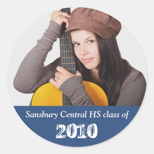 Sticker Rond Photo personnalisée marine bleu de graduation mémo (Devant)