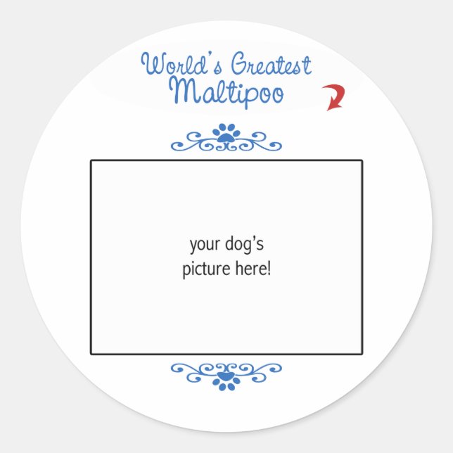 Sticker Rond Photo personnalisée ! Meilleur Maltipoo au monde (Devant)