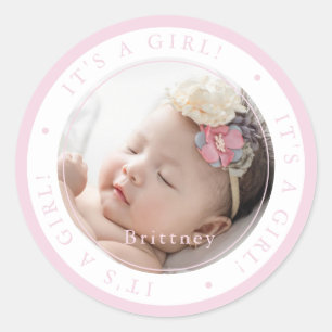 Sticker Rond Photo personnalisée pour la naissance d'une fille 