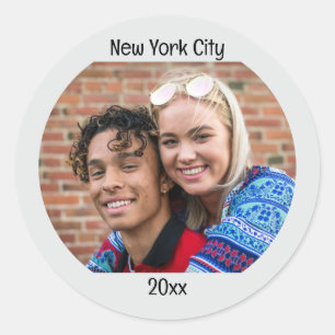 Sticker Rond Photo personnalisée Texte personnalisé de deux lig