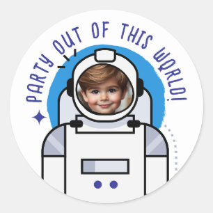 Sticker Rond Photo personnalisée Une fête d'astronautes hors de