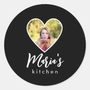 Sticker Rond Photo personnelle dans le cadre du coeur noir Call