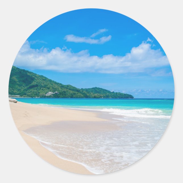Sticker Rond Photo Pittoresque de la plage tropicale (Devant)
