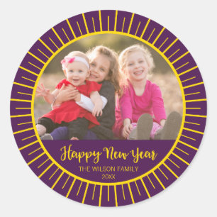 Sticker Rond Photo pourpre vibrante de bonne année de Starburs
