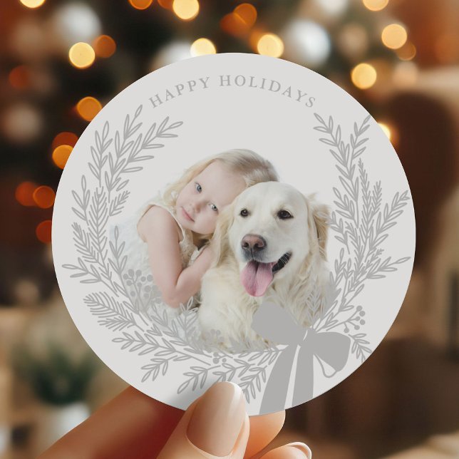 Sticker Rond Photo Silver Grey Christmas Wreath (Créateur téléchargé)