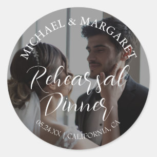 Sticker Rond Photo Simple Élégant Dîner de répétition Mariage