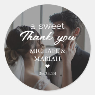 Sticker Rond Photo Simple Elegant Merci Mariage Faveur