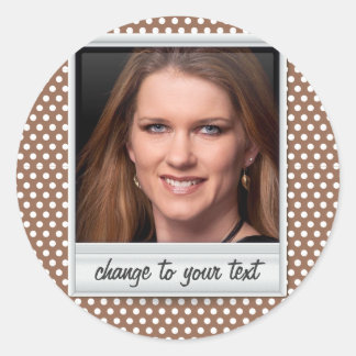 Sticker Rond photoframe sur polkadot blanc et marron
