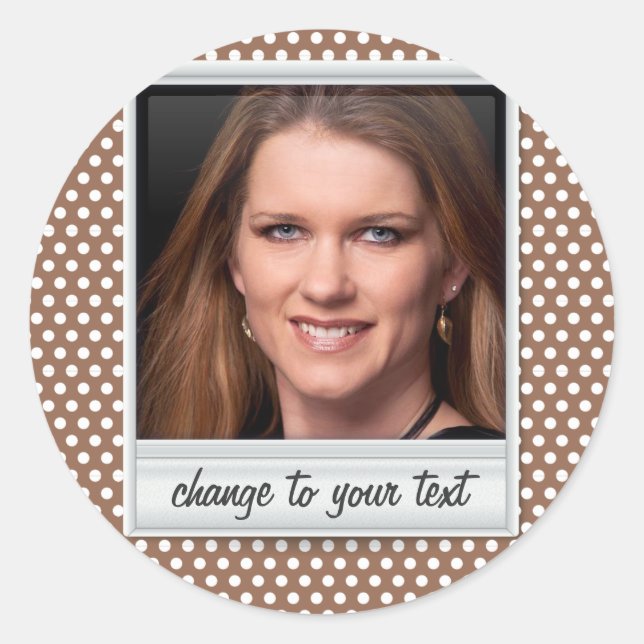 Sticker Rond photoframe sur polkadot blanc et marron (Devant)