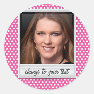 Sticker Rond photoframe sur polkadot blanc et rose