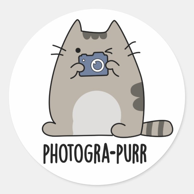 Sticker Rond Photograh-purr Funny Chat Photographe Pun (Devant)