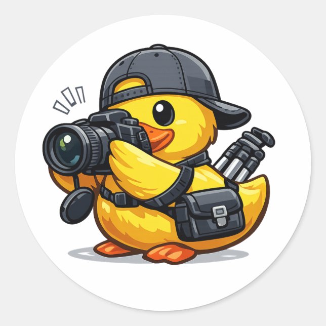 Sticker Rond Photographe Canard en Caoutchouc (Devant)
