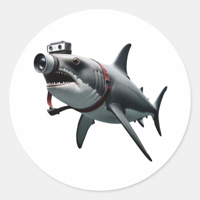 Sticker Rond Photographe de requin avec caméra Capture d'écran (Devant)