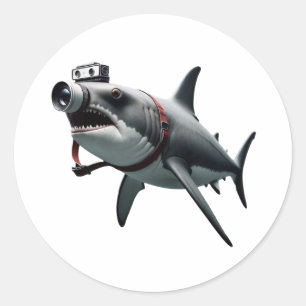 Sticker Rond Photographe de requin avec caméra Capture d'écran