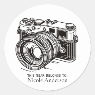 Sticker Rond Photographe Photographe Appareil photo reflex noir